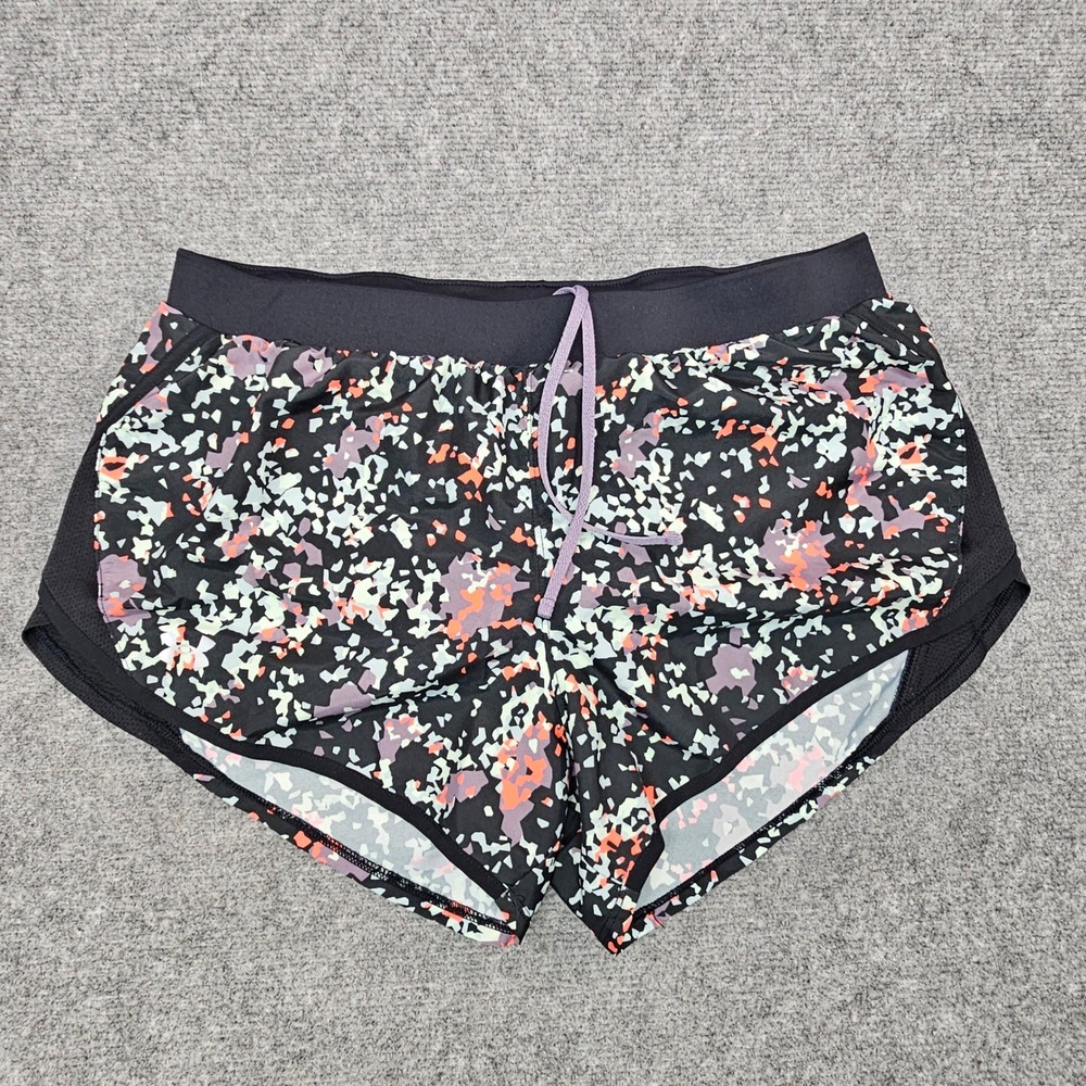 Under Armour Running Shorts Women Large Black Multi HeatGear Active Athletic Gym - Picture 1 of 5